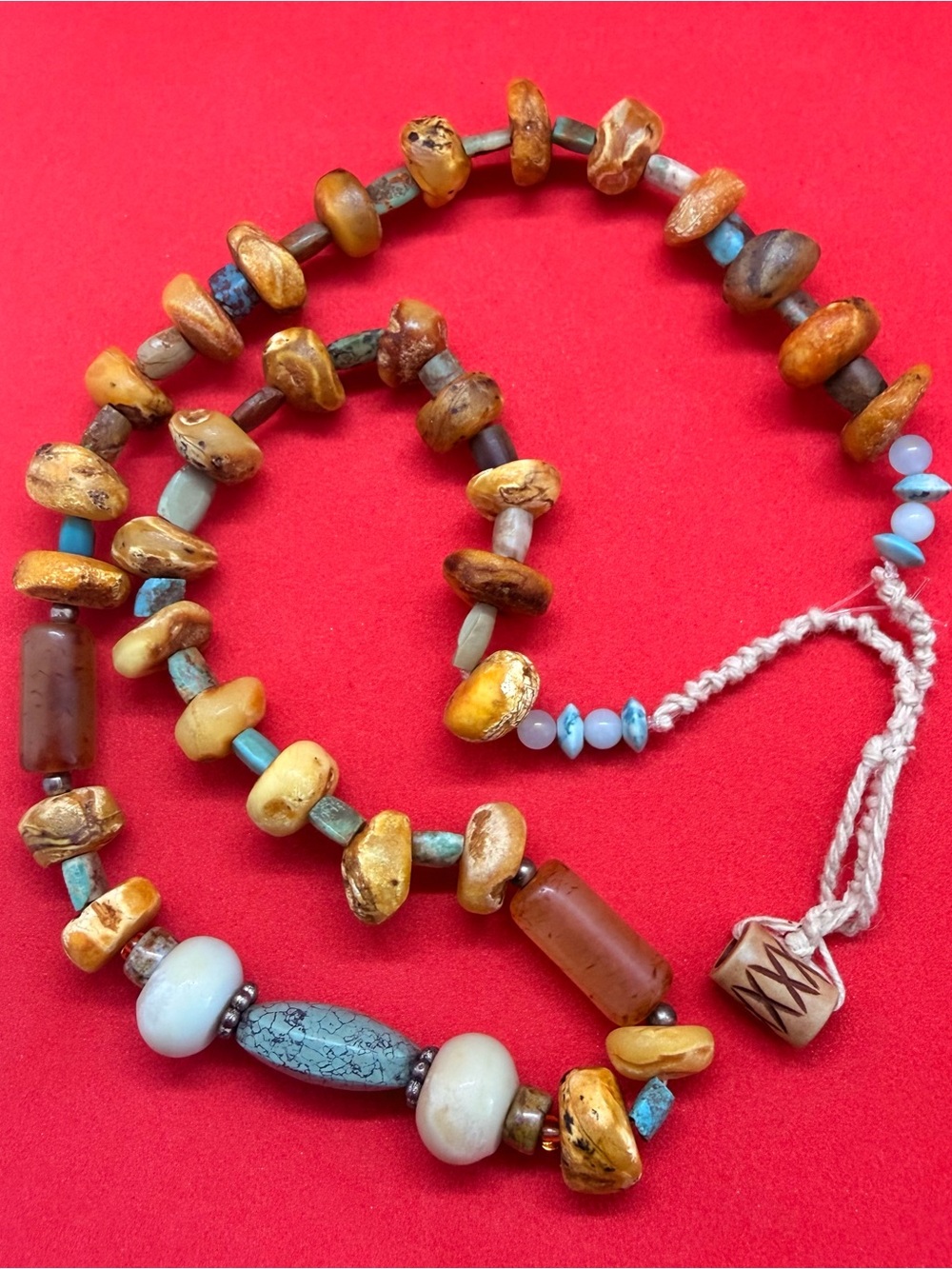 Boho Amber & Turquoise Bead Necklace - Yellow and Blue